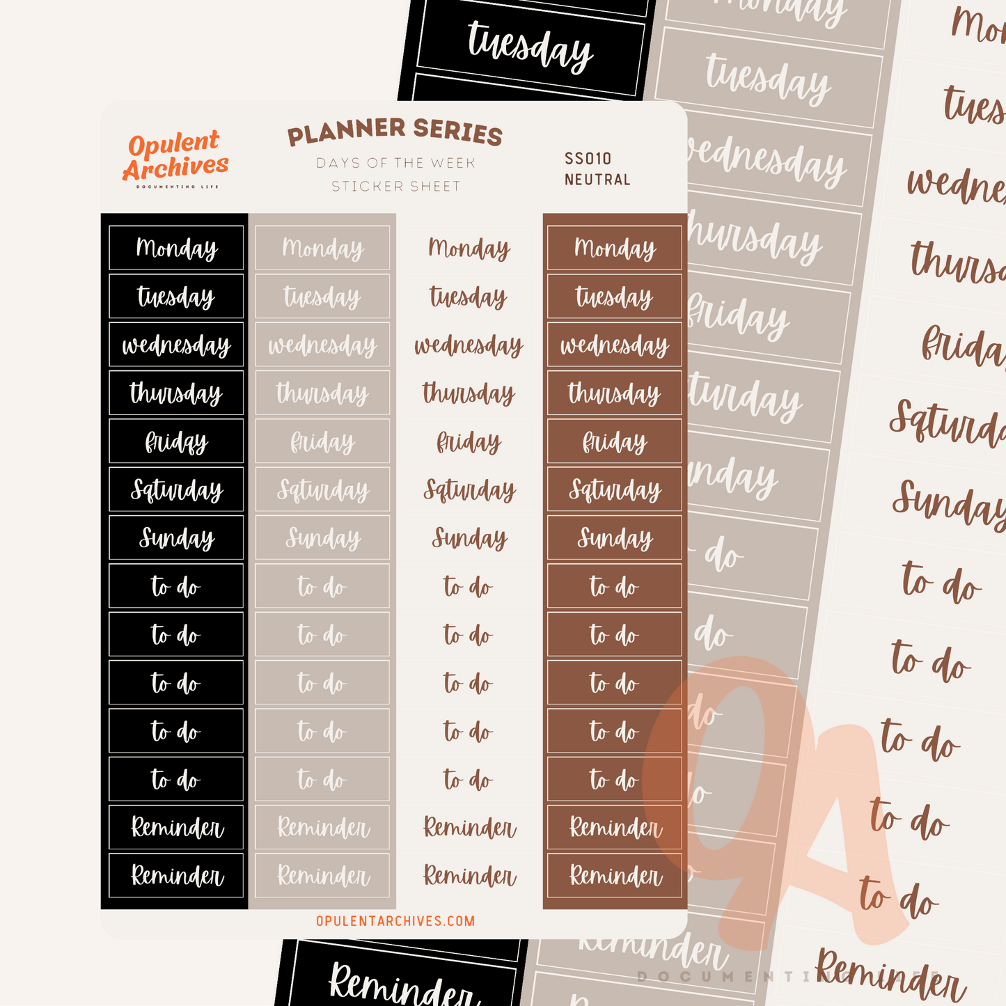 Days of the Week Sticker Sheet - Neutral