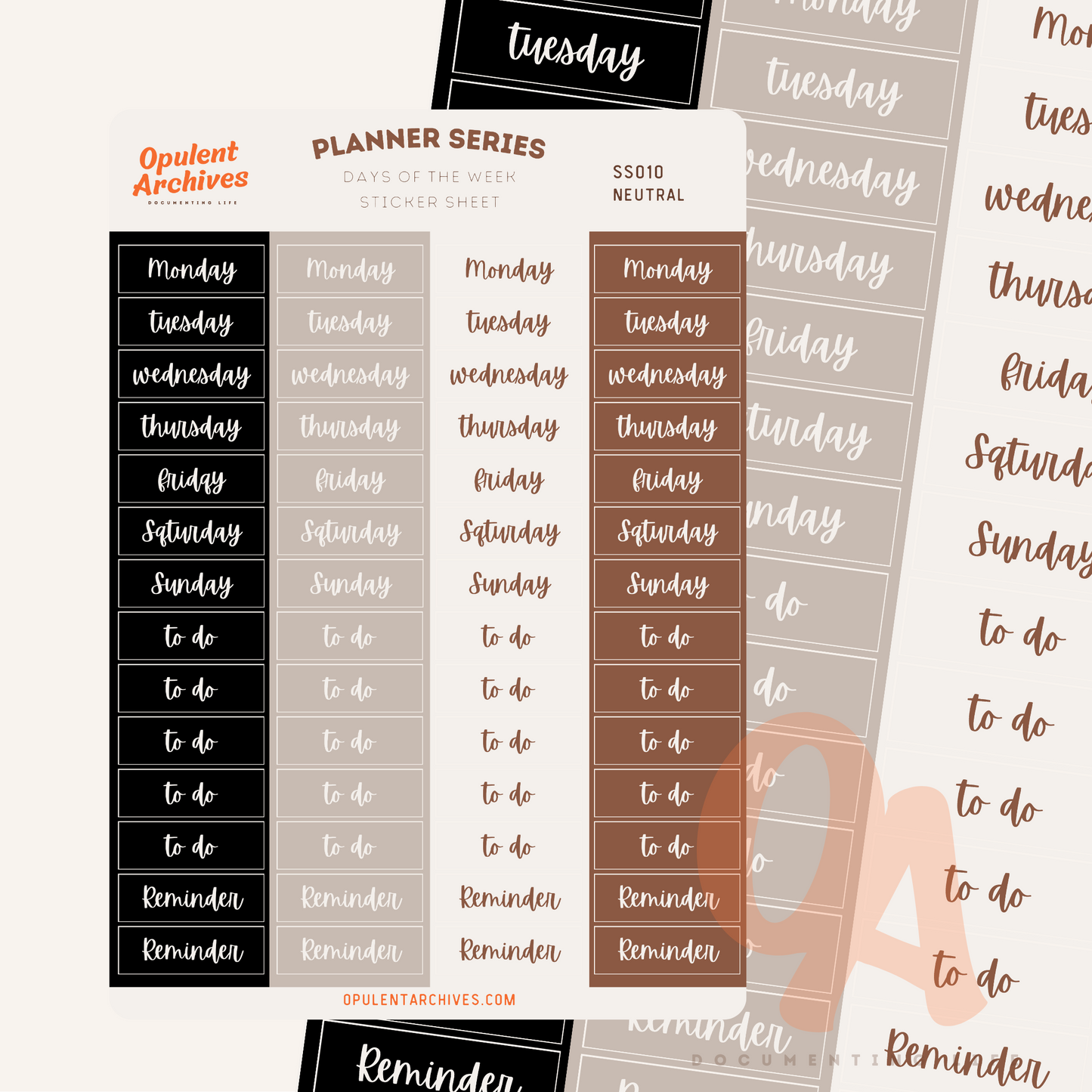 Days of the Week Sticker Sheet -  Neutral