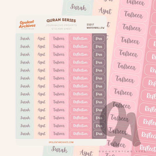 Quran Journaling Prompts Sticker Sheet - Marshmallow