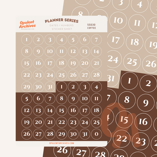 Dates/Numbers Sticker Sheet - Coffee