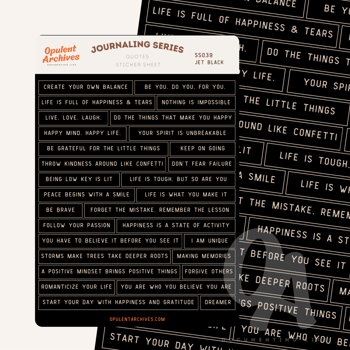 Quotes Sticker Sheet - Jet Black