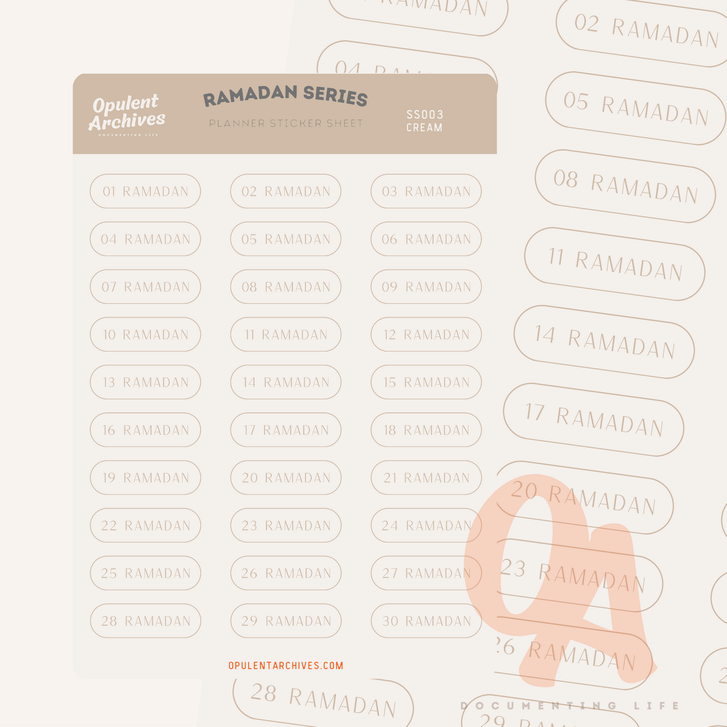 Ramadan Sticker Sheet: Charcoal - Cream